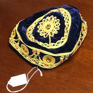 Beaded blue velvet cap